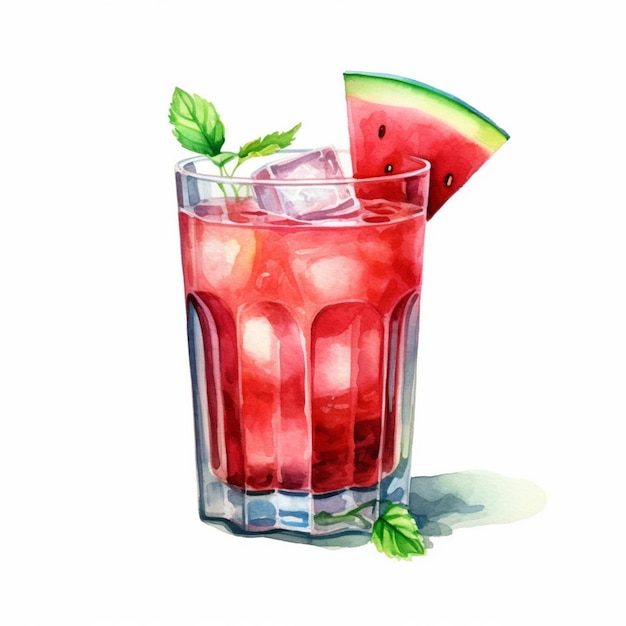 There is a watermelon drink with ice and mint leaves generative ai