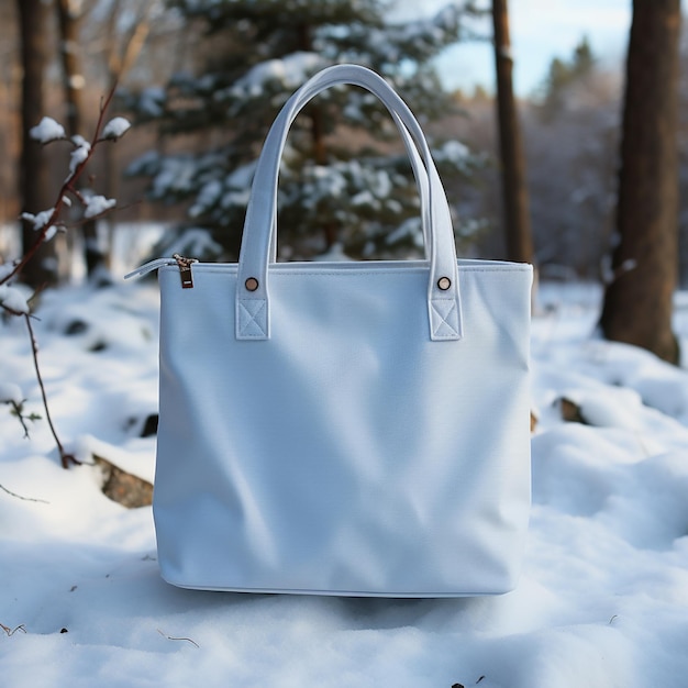 there is a white bag sitting in the snow in the woods generative ai