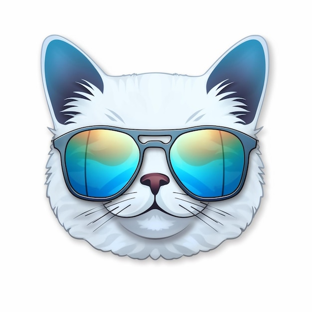 There is a white cat wearing sunglasses and a blue hat generative ai