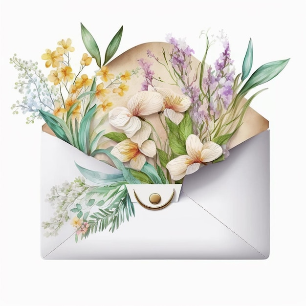 There is a white envelope with a bunch of flowers inside generative ai