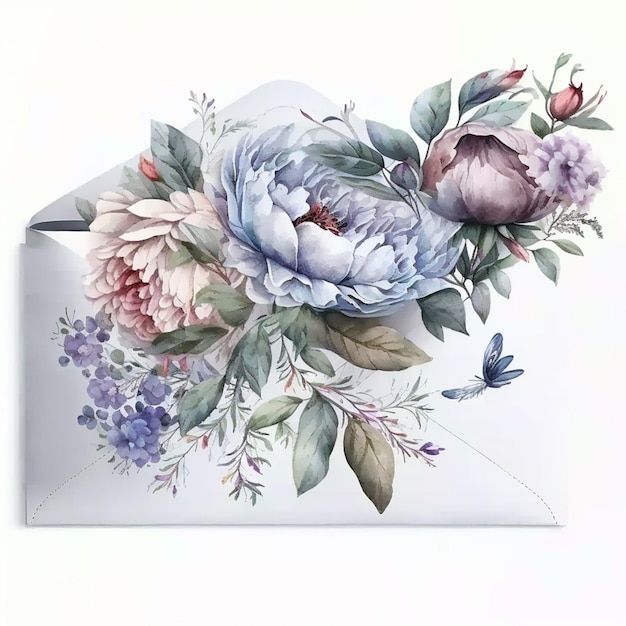 There is a white envelope with a floral design on it generative ai