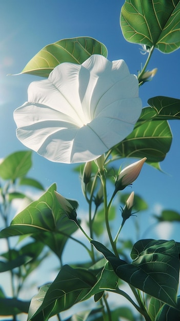 there is a white flower that is growing on a tree generative ai