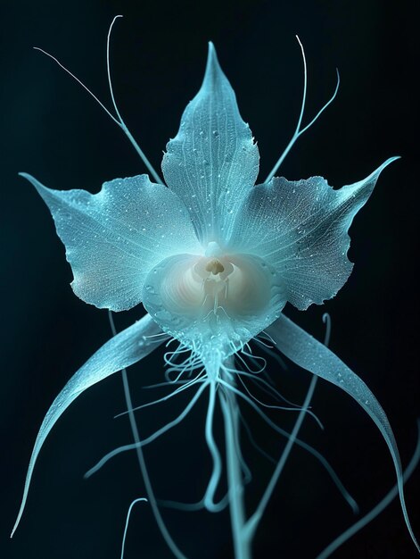 there is a white flower with a long stem on a black background generative ai