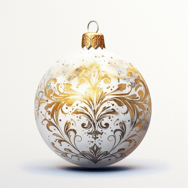 there is a white and gold christmas ornament with a gold design generative ai