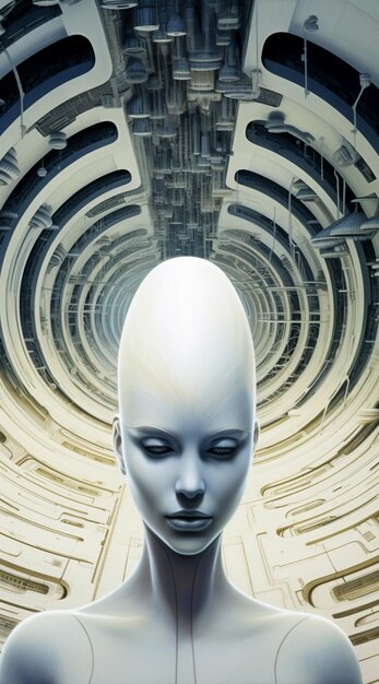 there is a white humanoid with a head in a building generative ai