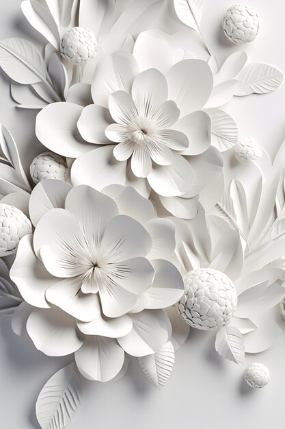 There is a white paper flower with leaves and berries on it generative ai