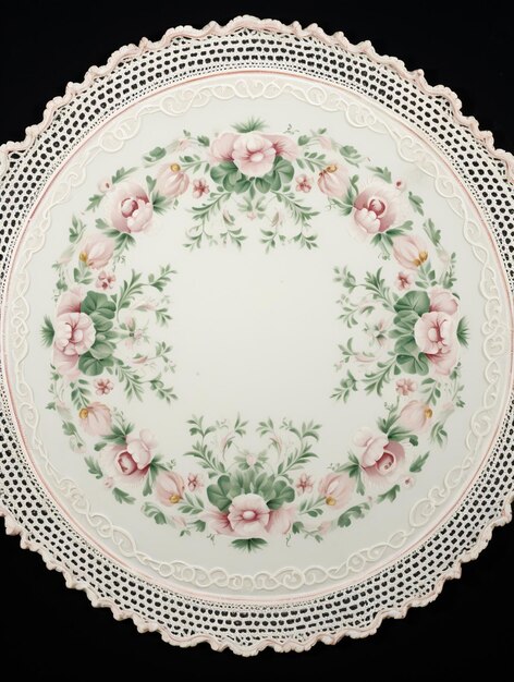 there is a white plate with pink flowers on it generative ai