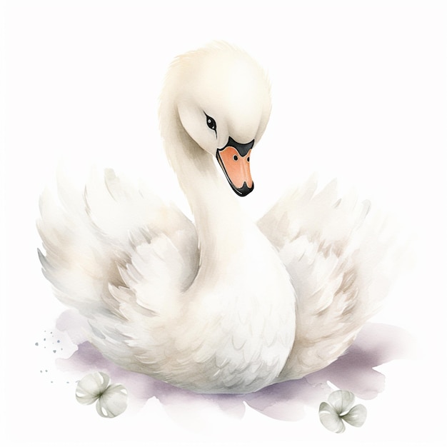 there is a white swan that is sitting on the ground generative ai