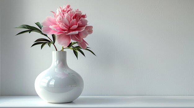 there is a white vase with a pink flower in it generative ai