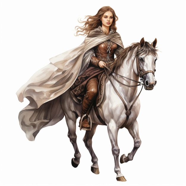 there is a woman riding a horse with a cape on generative ai