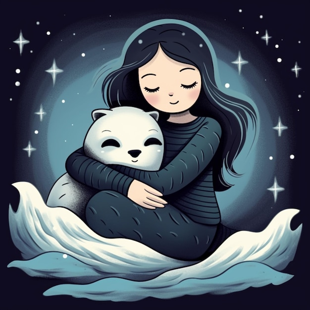 There is a woman that is hugging a panda bear generative ai