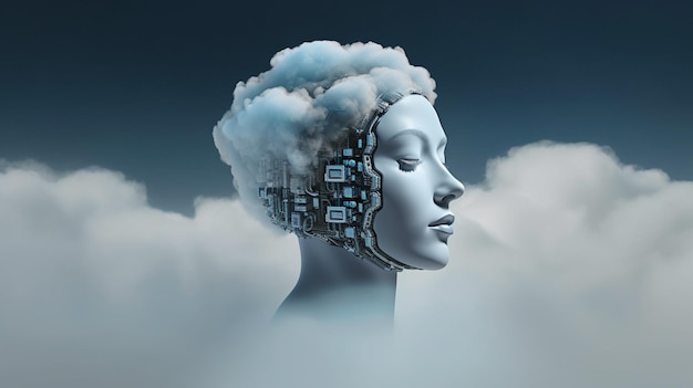 There is a woman with a cloud head in the sky generative ai