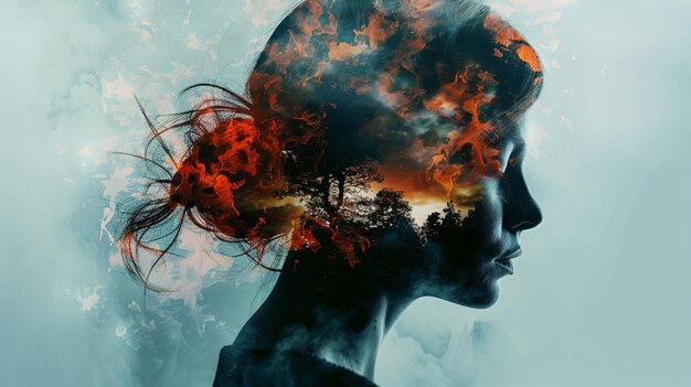 there is a woman with a fire in her hair generative ai