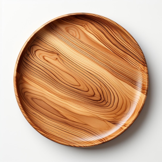 there is a wooden plate with a wooden edge on a white surface generative ai