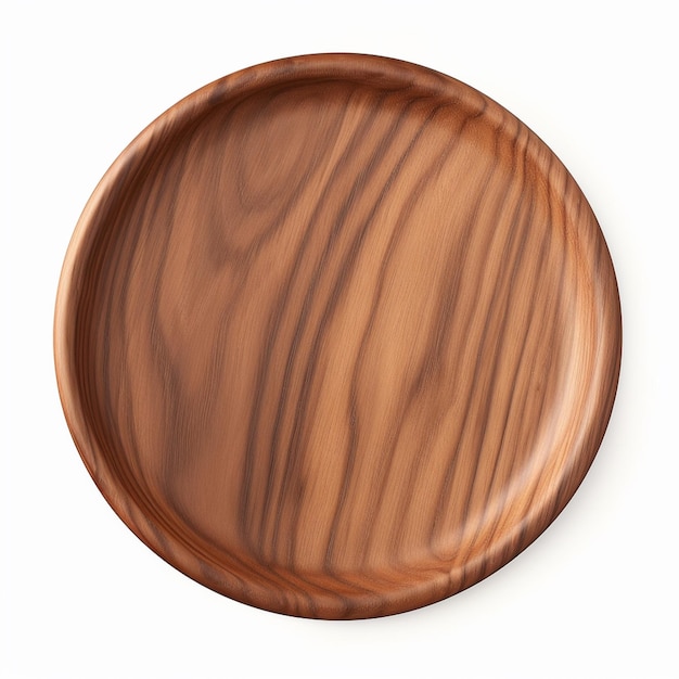 there is a wooden plate with a wooden edge on a white surface generative ai