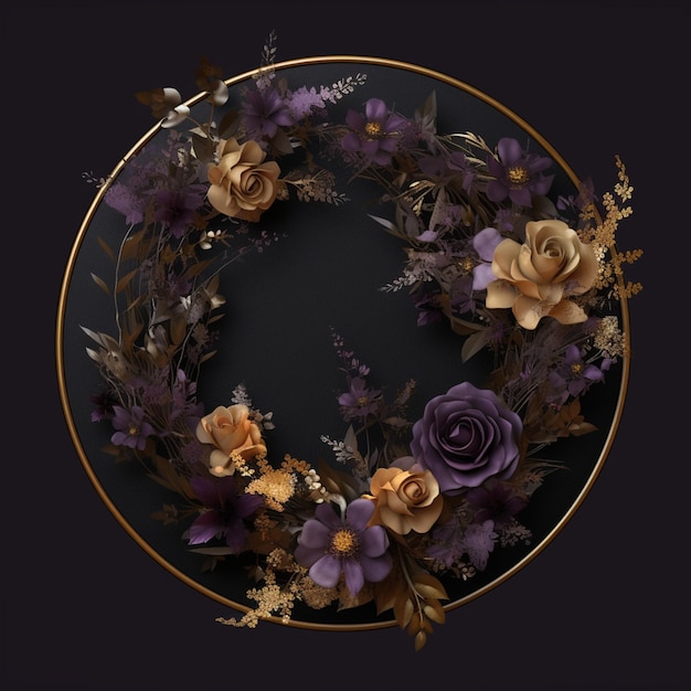 there is a wreath of flowers on a black background generative ai