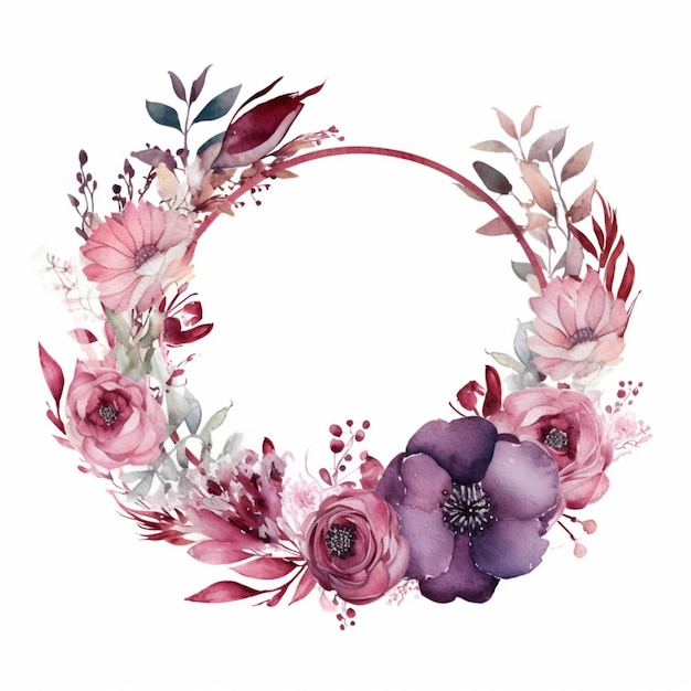 there is a wreath of flowers and leaves on a white background generative ai