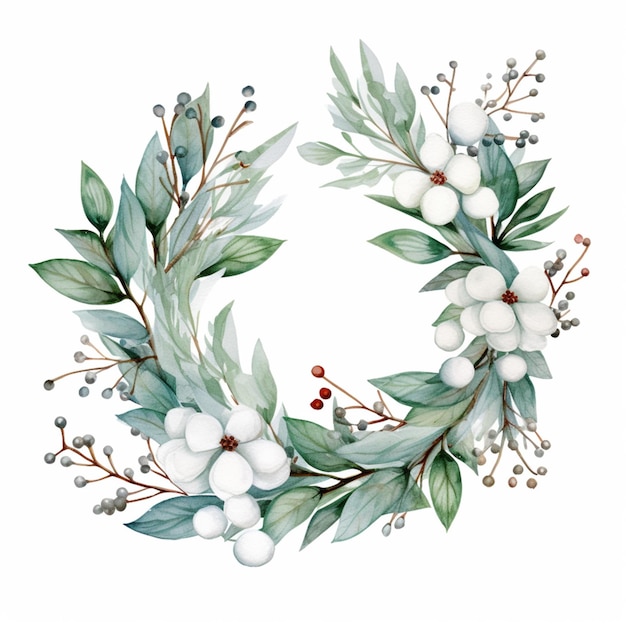 there is a wreath of flowers and leaves on a white background generative ai