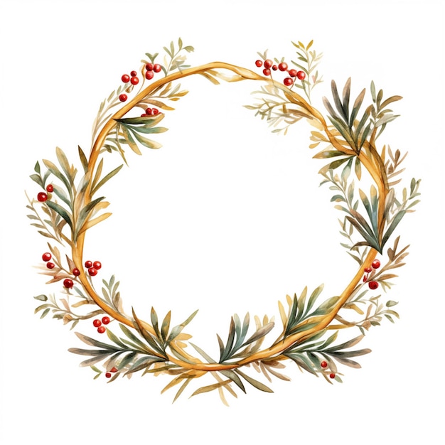 there is a wreath of leaves and berries on a white background generative ai