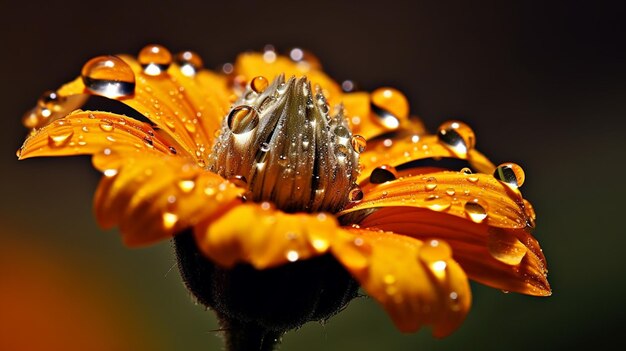 There is a yellow flower with water droplets on it generative ai