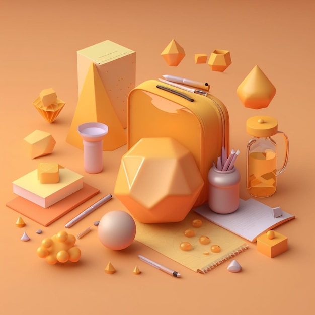 There is a yellow suitcase and other objects on a table generative ai