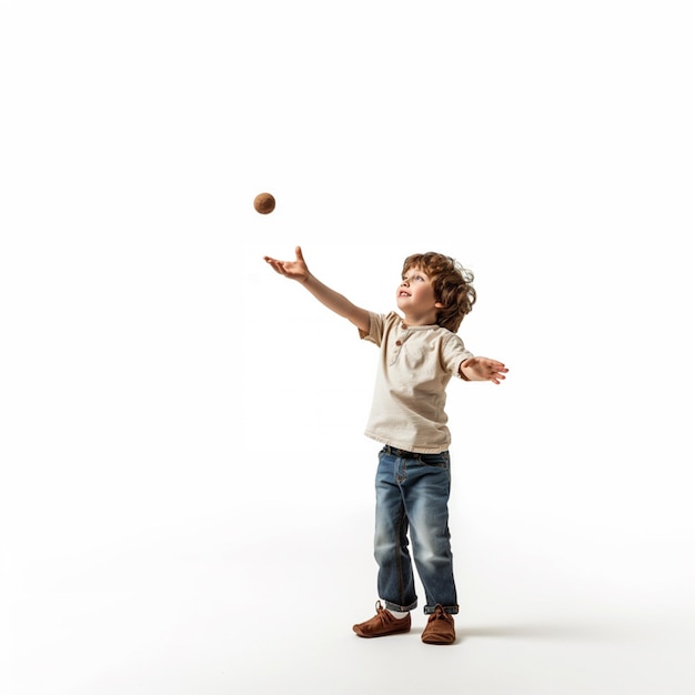 there is a young boy that is throwing a ball in the air generative ai