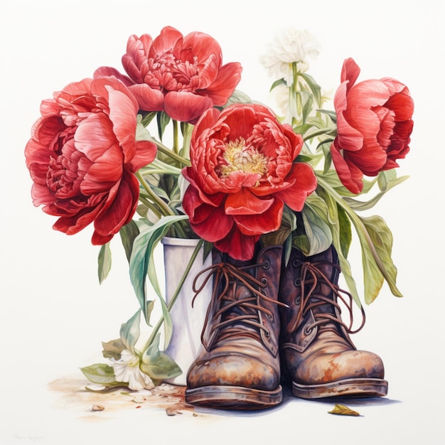 There painting pair boots with rose flowers picture Ai generated art