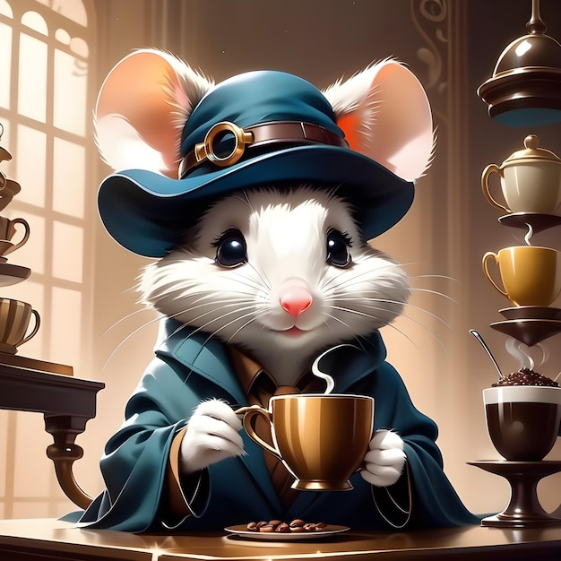 There's something about a sweet cute mouse with coffee that's just mysterious Maybe it's the way t