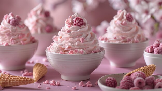 Photo theres nothing quite like a pink table topped with candy bowls and ice cream cones for a delightful display of food and recreation