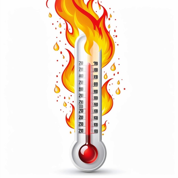 Thermometer on fire on white background