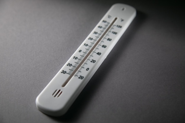 Thermometer on gray background