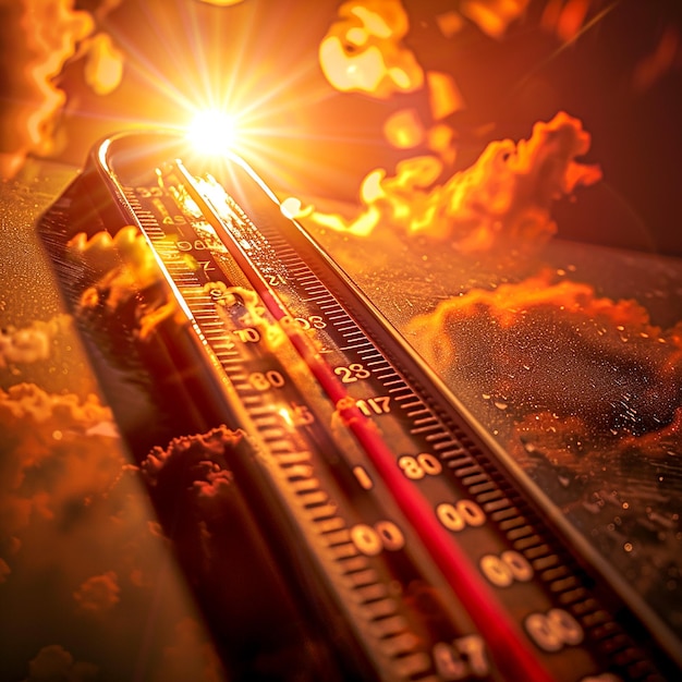 Photo a thermometer showing extreme high temperature in bright summer sunlight