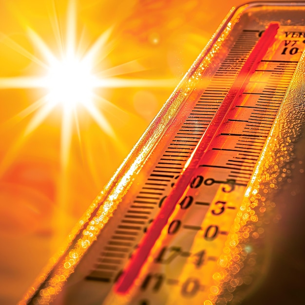 Photo a thermometer showing extreme high temperature in bright summer sunlight