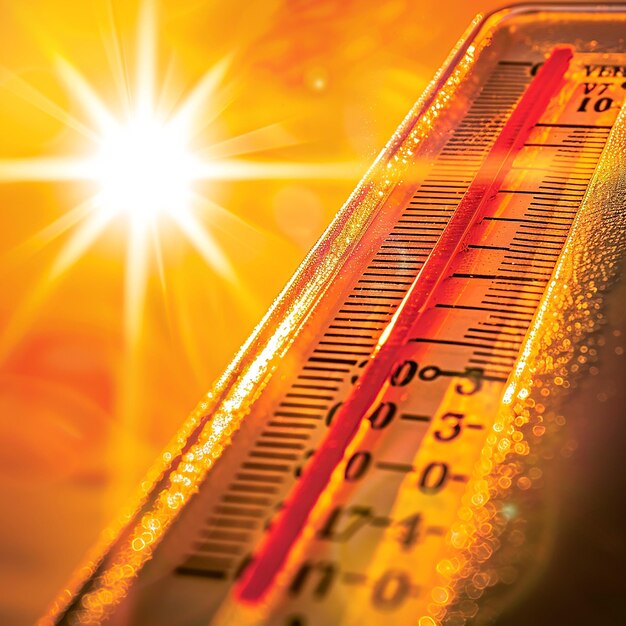 Photo a thermometer showing extreme high temperature in bright summer sunlight