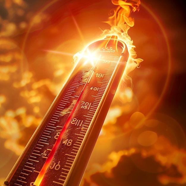 Photo a thermometer showing extreme high temperature in bright summer sunlight