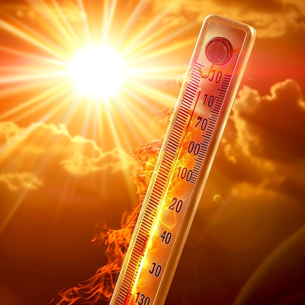 Photo a thermometer showing extreme high temperature in bright summer sunlight