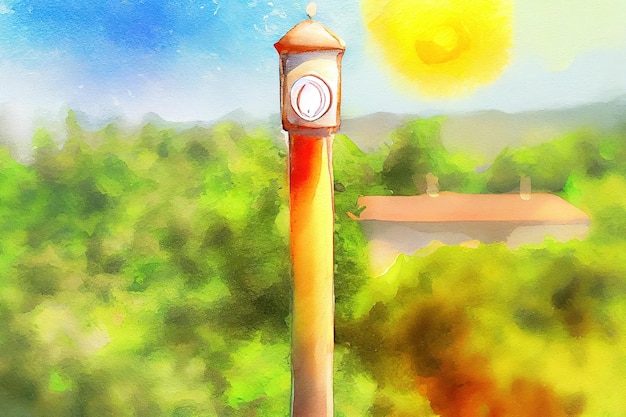 Thermometer on summer day showing near 45 degrees watercolor oil painting effect Generative Ai