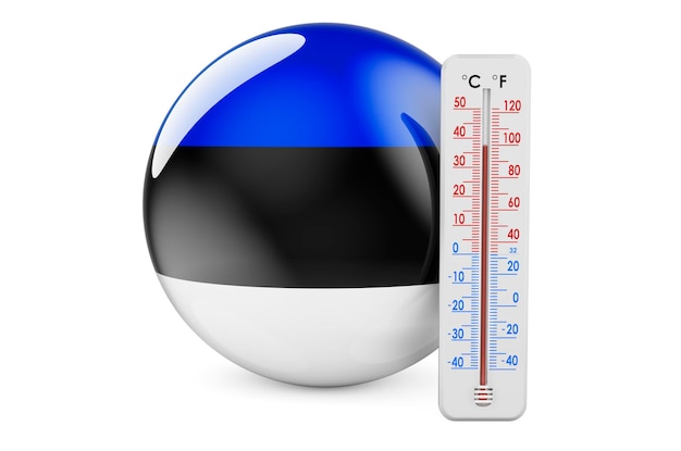 Thermometer with Estonian flag Heat in Estonia concept 3D rendering isolated on white background