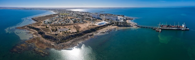 Thevenard South Australia November 17th 2019 : Aerial panoramic view of Thevenard, which is a port town 3 kilometres south-west of Ceduna, South Australia