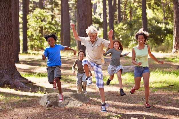 They enjoy the outdoors Shot of a group of young kids enjoying themseves out in the woods