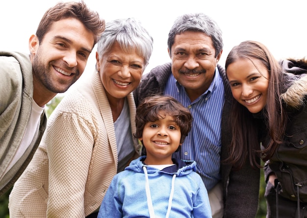 Theyre a closeknit family Shot of a multigenerational family posing for a selfportrait