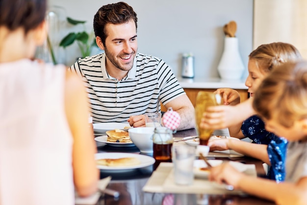 Theyre thoroughly enjoying their meal together Shot of a family having breakfast together at home