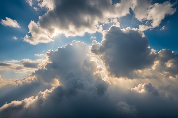 Thick clouds in open blue sky AI image