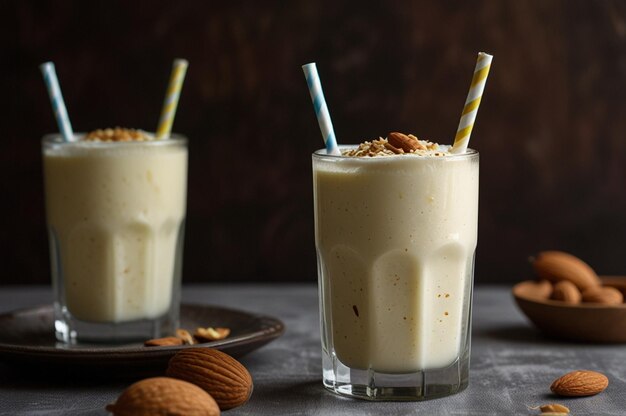 Thick and Creamy Sweet Lassi with Almond Garnish