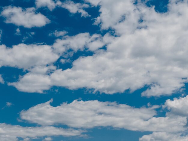 Thick white cumulus clouds in the blue sky