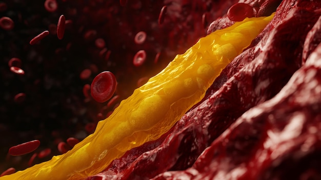 Thickened Arteries and Veins Coronary heart disease High cholesterrol yellow plaque deposited