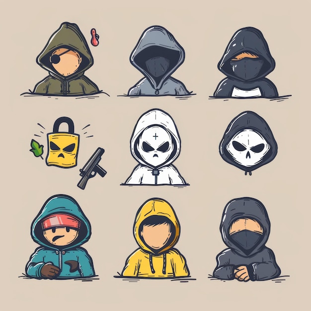 Thief icon criminal person sign bandit in mask burglar silhouette killer gangster or robber in balaclava