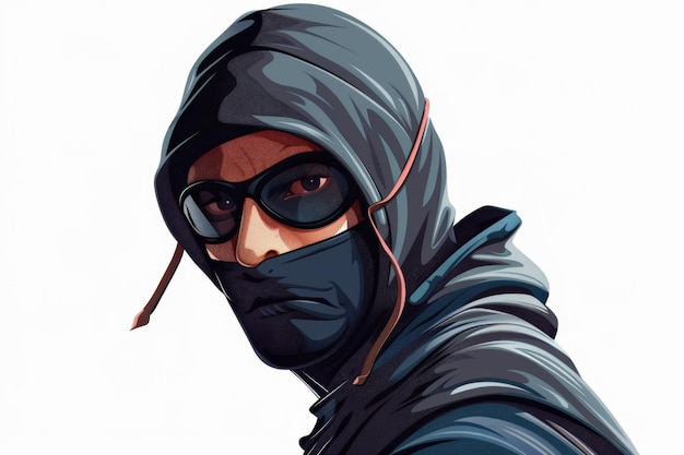 Thief icon criminal person sign bandit in mask burglar silhouette killer gangster or robber in balaclava