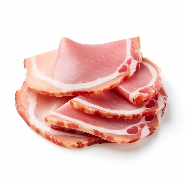 Thin Sliced Deli Ham on White Background