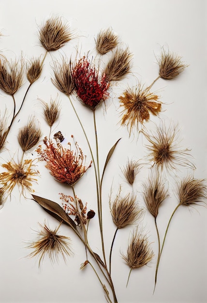 Thin stems and ears for decorating dried flowers bouquet in beige tones